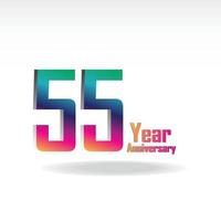 Ilustración de diseño de plantilla de vector de color arco iris de celebración de aniversario de 55 años