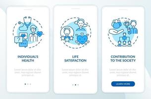 Positive adult development effects blue onboarding mobile app page screen with concepts vector