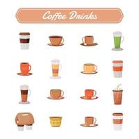 Conjunto de objetos vectoriales de color plano de bebidas de café. vector