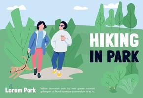 Hiking in park banner flat vector template