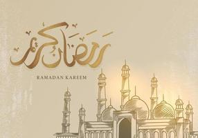 tarjeta de felicitación de ramadan kareem con gran mezquita vector