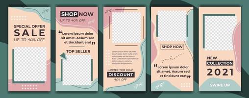 Design backgrounds for social media banner. Set of Social media story frame templates. Trendy editable template for social networks stories in memphis style. Suitable for digital promotion. vector
