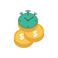 Clock with gold coins, payday concept vector isolated illustration