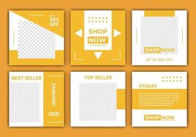 Set of editable minimal square banner  feed post template. Yellow and white background color shape vector. Suitable for social media post, web internet ads and fashion sale discount offer ads vector