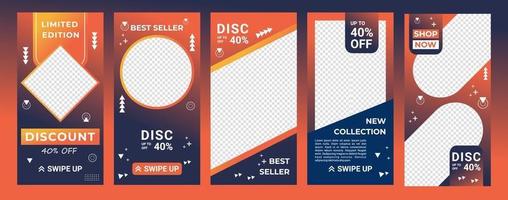 Design backgrounds for social media in gradient color orange and navy. Editable template for stories, ig template and web banner ads. Abstract design for your sale product. Vector illustration