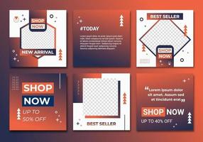 Modern collection template social media post feed. Orange gradient dark blue, ig feed, ig template, ig frame in minimalist style. Sale label with colored abstract background set vector illustration