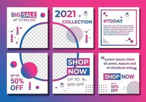 Templates set social media post for fashion sale ad, design with gradient color pink, purple and blue. Background template with copy space for images design by abstract colored, line arts vector