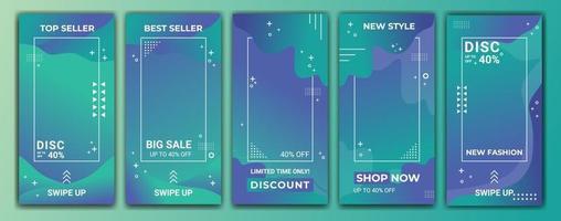 Editable story template collection with wave colored gradient in purple, blue and tosca. Abstract vector illustration for  stories, frame, template, social media, web banner ads.