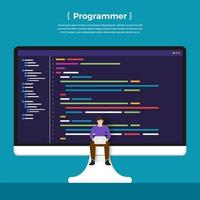 Flat design concept programmer coding program. Vector illustrate.