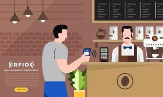 RFID Technology usage in coffee shop vector