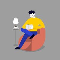 man on sofa reading book vector