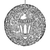 Hand drawn vintage kerosene lamp. Islamic design with old retro hanging lantern isolated on white background. Ramadan Kareem, Eid Mubarak theme. Vector sketch oil lantern illustration.