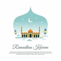 Illustration of Ramadan Kareem greeting background islamic with beautiful Arabic traditional lantern for the celebration of Muslim community festival. Flat vector illustration on white background