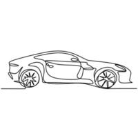 un dibujo de una sola línea de un coche deportivo. carreras y rally de coches deportivos de lujo línea de dibujo continua dibujada a mano sobre un fondo blanco. concepto de transporte de vehículos supercoches de carrera vector