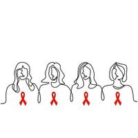 mujer con cinta de cáncer una línea continua dibujada. banner de salud humana. Ilustración web de concientización sobre el cáncer para apoyo y atención médica. caridad insignia cinta icono vector minimalismo estilo