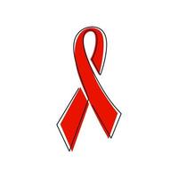 Continuous one line of red ribbon for badge. World HIV Aids day 1 December. Cancer ribbon symbol on white background. Awareness red bow concept hand drawn minimalist design vector illustration