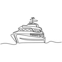 Continuous one line hand drawn of large cruise ship at sea. Royal passenger cruise ship over the marine. Ocean travel vacation concept design sketch outline drawing vector illustration