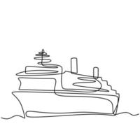 Continuous one line hand drawn of large cruise ship at sea. Royal passenger cruise ship over the marine. Ocean travel vacation concept design sketch outline drawing vector illustration