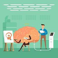 Flat design concept businessman training brain in labs. Vector illustrate.
