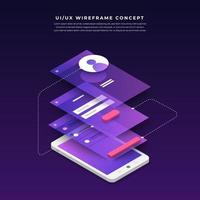 UX UI Flowchart. Mock-ups  mobile application concept isometric flat design. Vector illustration.