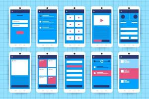 UX UI Flowchart. Mock-ups  mobile application concept flat design. Vector illustration