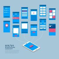 UX UI Flowchart. Mock-ups  mobile application concept isometric flat design. Vector illustration.