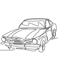 One continuous line drawing of old retro vintage auto car. Classical automobile minimalist black line art sketch isolated on white background. Antique car transportation. Vector illustration