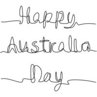 Australia día una línea de dibujo vectorial. dibujo de línea continua de inscripción manuscrita feliz día de australia. diseño minimalista de letras dibujadas a mano. Ilustración vectorial sobre fondo blanco vector