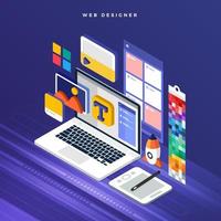 Isometric flat design concept web designer. Vector illustration. Website layout design.