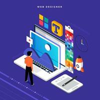 Isometric flat design concept web designer. Vector illustration. Website layout design.