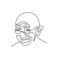 One continuous line drawing of Mahatma Gandhi of the Indian figure for independence movement. India Republic Day theme isolated on white background in minimalist style. Vector illustration