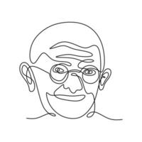 Continuous line drawing of Mahatma Gandhi. The leader of the Indian independence movement in British-ruled India. A man who employed nonviolent resistance. Indian figures. Vector illustration