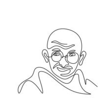 Continuous one line drawing of Mahatma Gandhi. An Indian lawyer, anti-colonial nationalist, and political ethicist. The leader of the Indian independence movement with famous quotes and utterance. vector