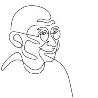 Continuous one line drawing of Mahatma Gandhi. An Indian lawyer, anti-colonial nationalist, and political ethicist. The leader of the Indian independence movement with famous quotes and utterance. vector