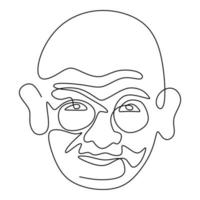 Mahatma Gandhi the Indian figure continuous one line drawing. Gandhi is a man who leader of the Indian independence movement from British Rule, who employed nonviolent resistance. Vector illustration