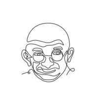 Continuous line drawing of Mahatma Gandhi. The leader of the Indian independence movement in British-ruled India. A man who employed nonviolent resistance. Indian figures. Vector illustration