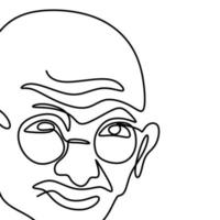 One continuous line drawing of Mahatma Gandhi. An Indian figure who was the leader of the Indian independence isolated on white background. India Republic Day, January 26. Vector illustration