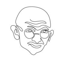 un dibujo de línea continua de mahatma gandhi. una figura india que fue el líder de la independencia india aislada sobre fondo blanco. día de la república de la india, 26 de enero ilustración vectorial vector