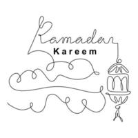 Hanging vintage traditional lantern lamp one continuous line drawing. Ramadan Kareem greeting card, poster and banner design background. Islamic symbol hand drawn line art minimalist design vector