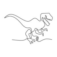 dibujo de una sola línea continua de tiranosaurio rex. animal salvaje aislado sobre fondo blanco. concepto de mascota animal prehistórico para el icono del parque de atracciones temático de dinosaurios. ilustración vectorial vector