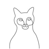 One line cat design silhouette in hand drawn minimalism style isolated on white background. Cat kitten face with sharp eyes. Pet animals concept. Vector illustration
