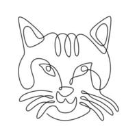 One line cat design silhouette in hand drawn minimalism style isolated on white background. Cat kitten face with sharp eyes. Pet animals concept. Vector illustration