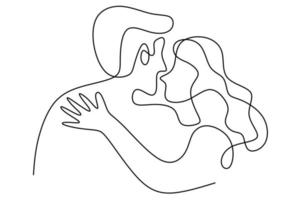 Continuous one line drawing of want to kiss each other. Young romantic couple falling in love and shows their emotions. Good for Valentine banner. Vector illustration minimalism style.