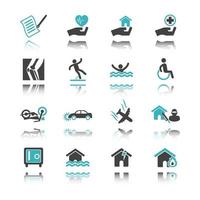 insurance icons with reflection vector