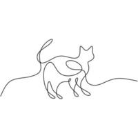 One line cat design silhouette in hand drawn minimalism style isolated on white background. Cat kitten face with long tail. Pet animals concept. Vector illustration