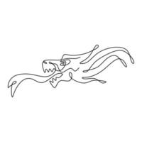 Continuous one line drawing of scary beast dragon for chinese ancient animal logo identity. Magical legend creature mascot concept for martial art association. Chinese traditional vector illustration