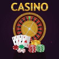 Casino gambling game with golden text and playing cards and casino slot vector