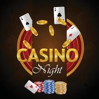 Casino gambling game with golden text and playing cards and casino slot vector