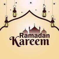 festival islámico creativo ramadan kareem con libro sagrado kuran y linterna árabe vector