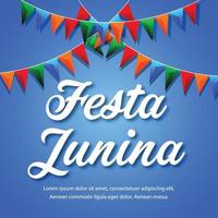 Vector illustration of festa junina with colorful party flag and lantern